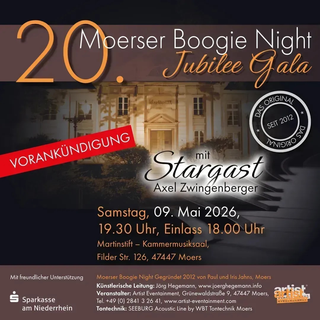 DIE Moerser Boogie Night - DAS Original seit 2012 mit Stargast Axel Zwingenberger